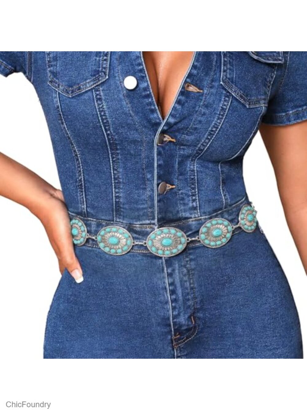 Western Concho Turquoise Belt Women Metal Chain Waist Cowgirl Accessory
